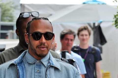 Lewis Hamilton rocks stylish triple denim outfit as Mercedes F1 star prepares to find out fate TODAY amid jewellery row