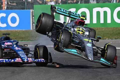 Watch unseen footage of angry Fernando Alonso wag finger at Lewis Hamilton while driving past him after Belgian GP crash