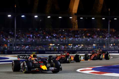 Perez wins Singapore Grand Prix with Hamilton hitting barrier and Verstappen having to wait for title after coming 7th