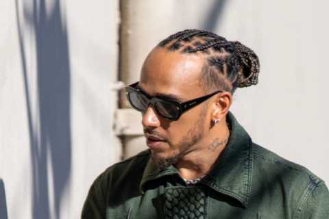 F1 icon Lewis Hamilton rocks trendy double denim to film Jimmy Kimmel Live in Hollywood after thrilling defeat at US GP