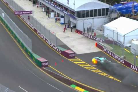 Scary moment V8 supercar busts into flames at Albert Park one day before F1 Australian Grand Prix