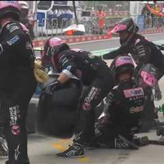 Formula One mechanic knocked to the floor in pit stop blunder